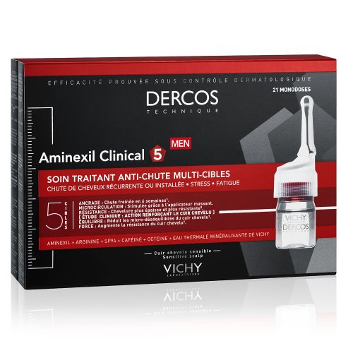 Vichy DERCOS Aminexil Clinical 5 Hommes. Boîte 21 ampoules, Traitement anti-chute global pour Hommes