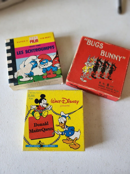 lot de 3 films super 8 Schtroumpfs Walt Disney Donald  Bugs Bunny