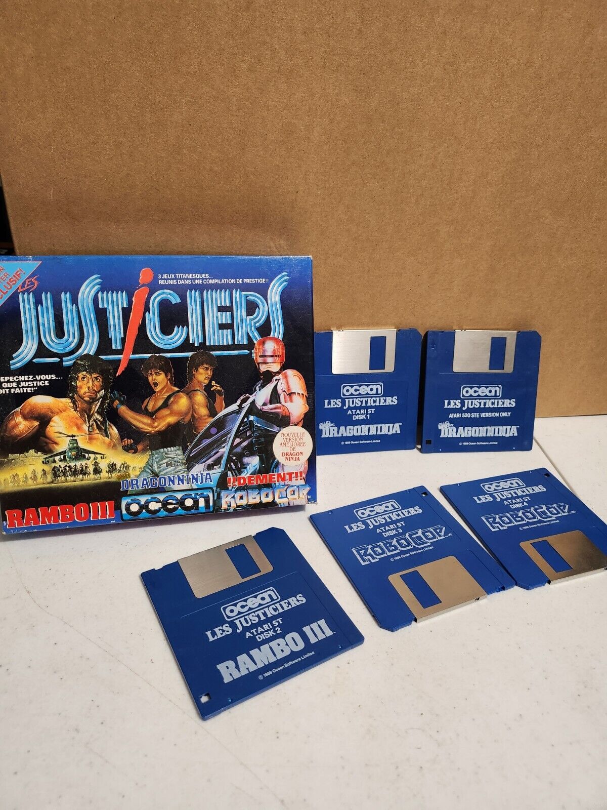 Compilation de 3 jeux Atari ST Les Justiciers Robocop Rambo Dragon Ninja