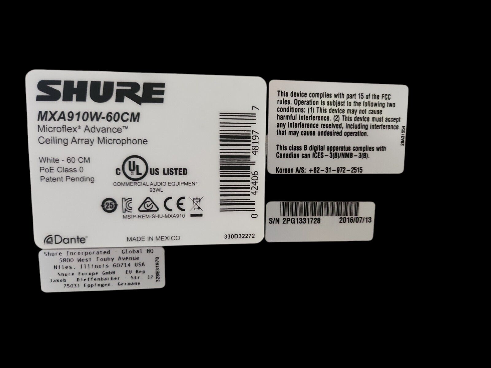 Microphone Shure MXA910W-60 cm Microflex Advance plafonnier