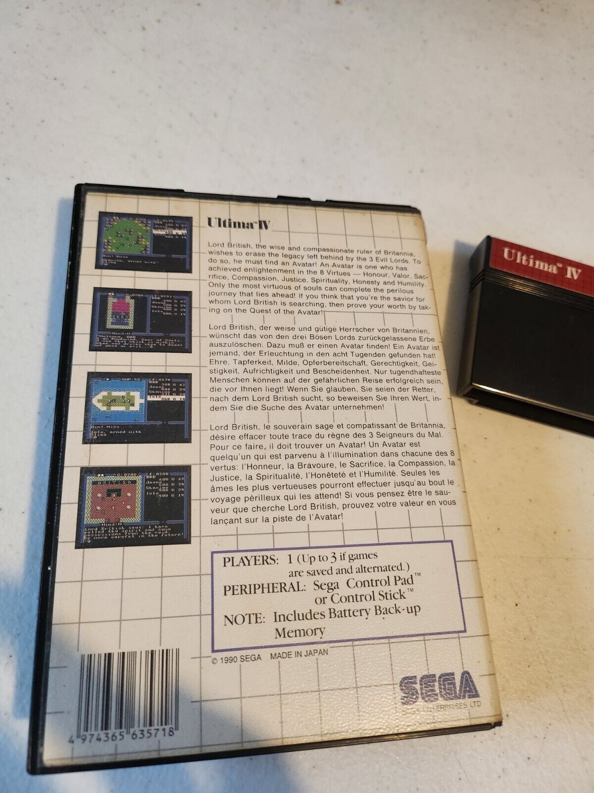 ULTIMA IV SEGA MASTER SYSTEM (MS) PAL-EURO (SANS NOTICE - WITHOUT MANUAL)