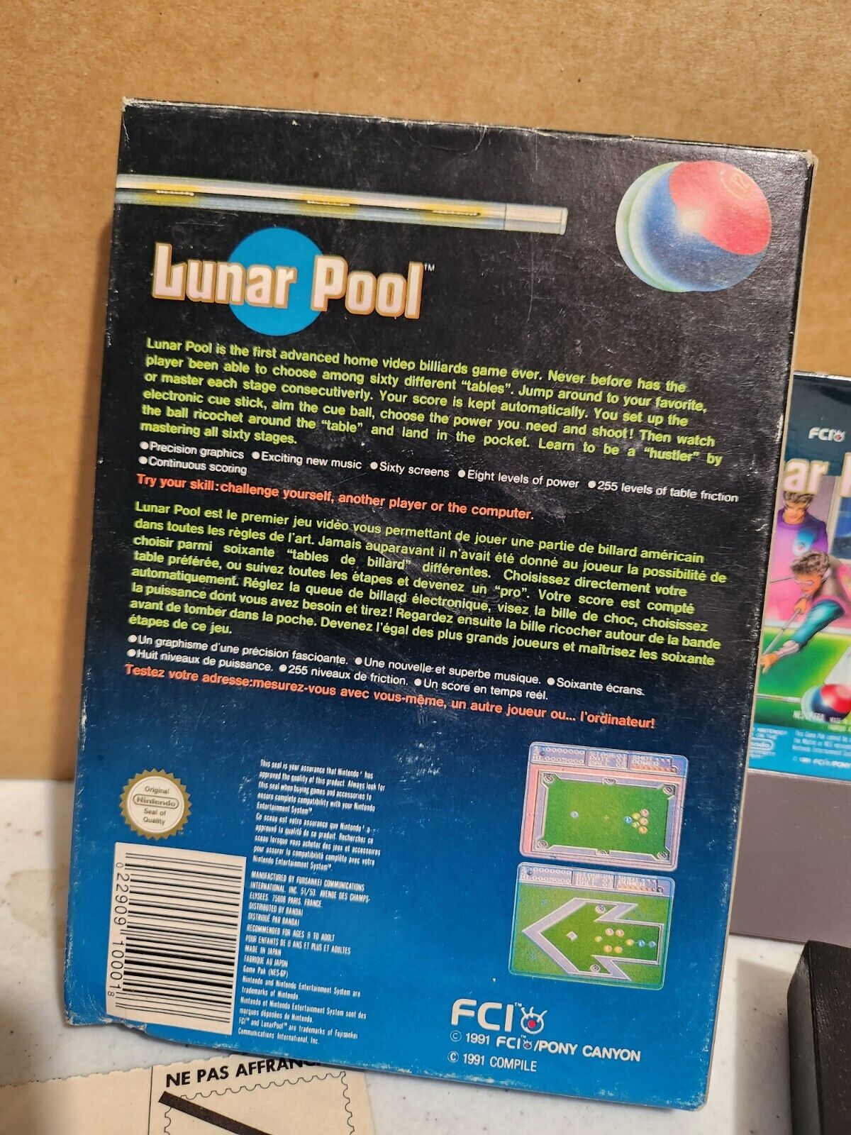 - NINTENDO NES - Jeu Lunar Pool PAL Fr complet