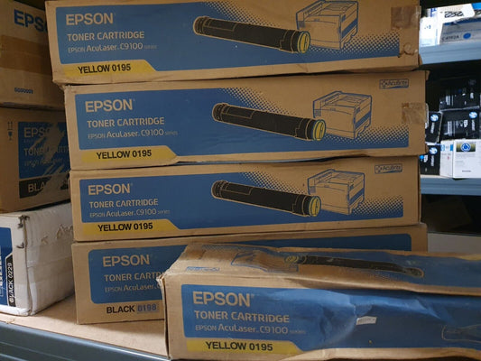 LOT 5 EPSON TONER ACULASER C9100 SERIES YELLOW BLACK 0195 0198 ORIGINE NEUF