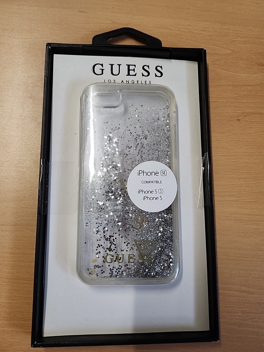 Coque pour iPhone 5/5S/SE rigide avec paillettes Guess Transparent